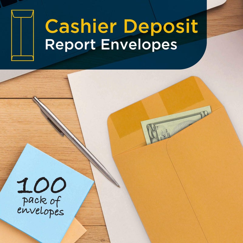 Guardian Cashier Deposit Report Envelopes with Gummed Flaps, Pack of 100 Cash Drop Envelopes - Cash Register for Small Businesses - Cashier Register for Retailers & Restaurants - Brown Kraft Envelope - Image 2